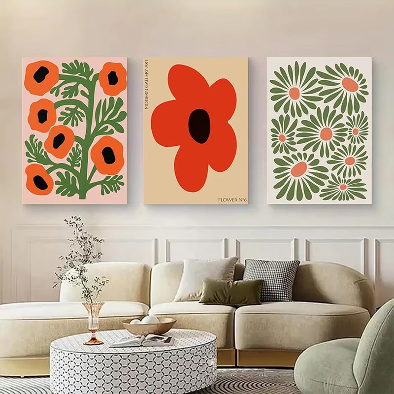 フラワー アートポスター レッドラインフラワー