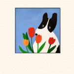 犬 アートポスター チューリップと犬