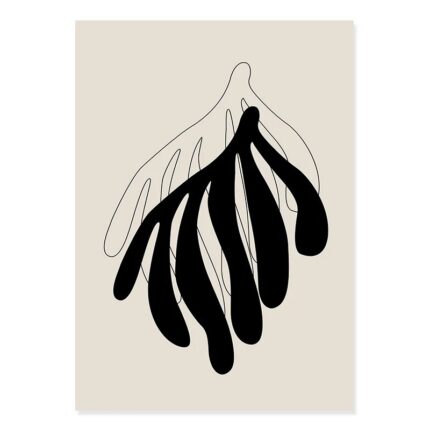 抽象デザイン ポスター ブラックリーフシルエット 北欧モダン ミニマルアート