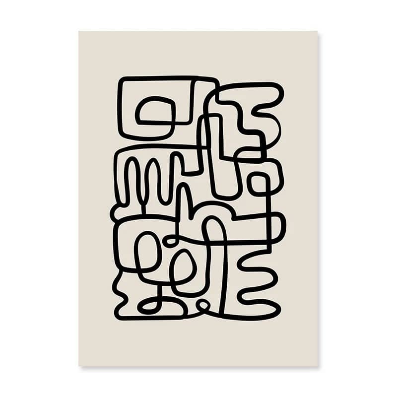 抽象デザイン ポスター ラインメイズ 北欧モノトーン ミニマルアート