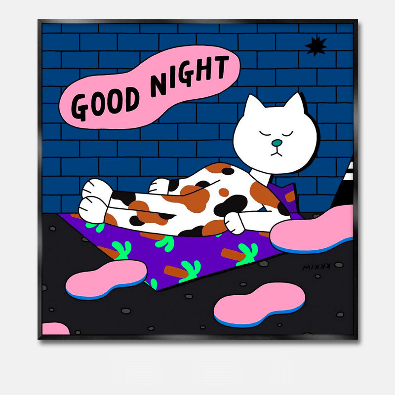 sku-00013 グッドナイトキャット ネコのアートポスター 眠る猫 ポップアート